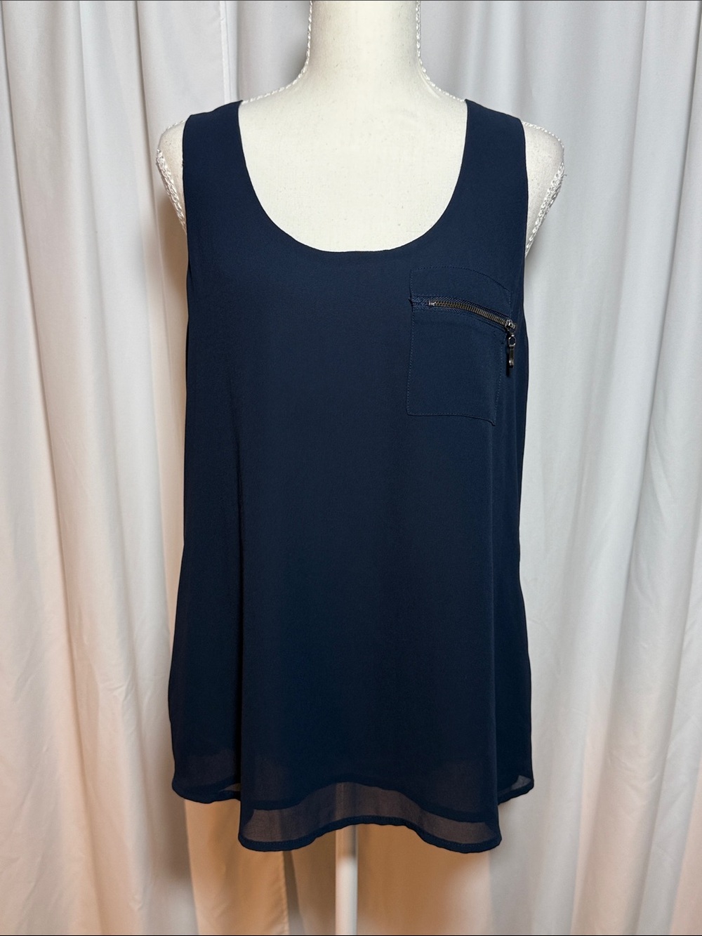 My Michelle Navy Sleeveless Zip Pocket Tank